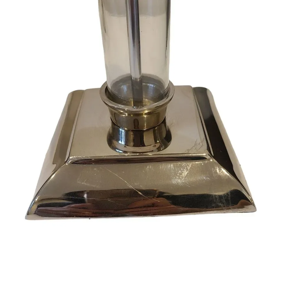 Set Of 2 Pottery Barn Amelia Pillar‎ Taper Candle Holder Chrome Glass Square